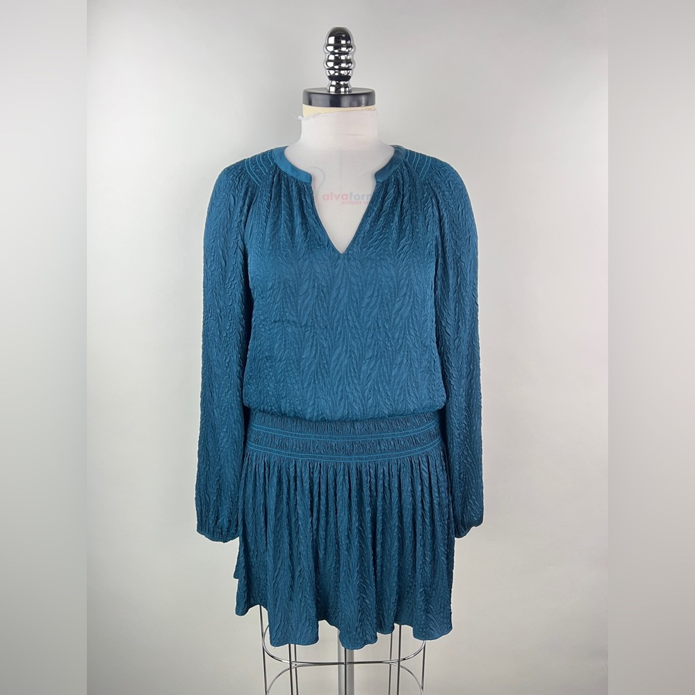 💚 3175. Textured Teal Balloon Sleeve Mini Dress